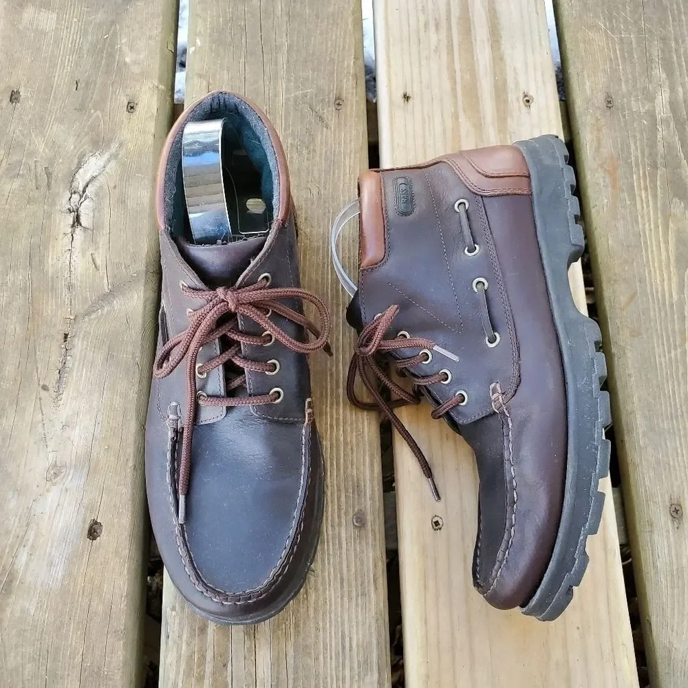 Vintage 90s Y2k Bass‎ Renegade Brown Leather Chunky Lug Boat Sailing Boots 10.5